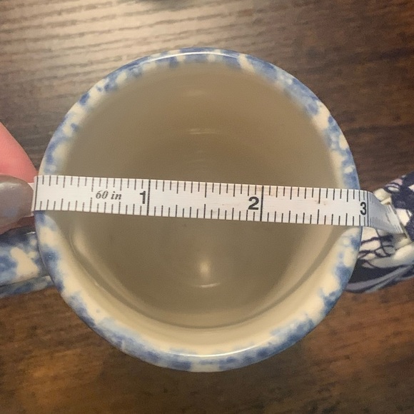 Set Of Vintage Bel-Terr China BTC USA Blue Spongeware Pottery Footed Coffee Mugs - Picture 6 of 6